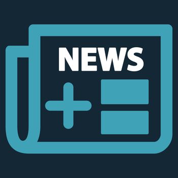 Medical Newspaper raster icon. Style is bicolor flat symbol, blue and white colors, rounded angles, dark blue background.