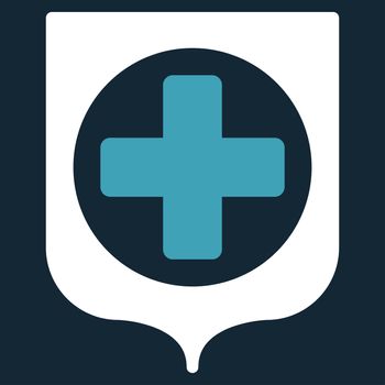 Medical Shield raster icon. Style is bicolor flat symbol, blue and white colors, rounded angles, dark blue background.