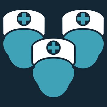 Medical Staff raster icon. Style is bicolor flat symbol, blue and white colors, rounded angles, dark blue background.