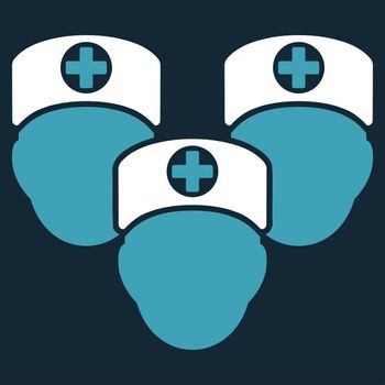 Medical Staff raster icon. Style is bicolor flat symbol, blue and white colors, rounded angles, dark blue background.