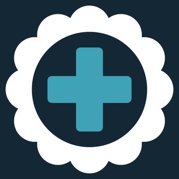 Medical Sticker raster icon. Style is bicolor flat symbol, blue and white colors, rounded angles, dark blue background.