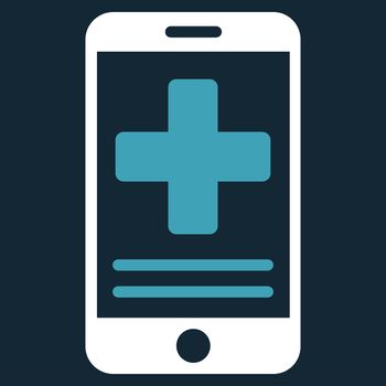 Online Medical Data raster icon. Style is bicolor flat symbol, blue and white colors, rounded angles, dark blue background.