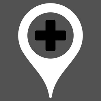 Clinic Pointer raster icon. Style is bicolor flat symbol, black and white colors, rounded angles, gray background.