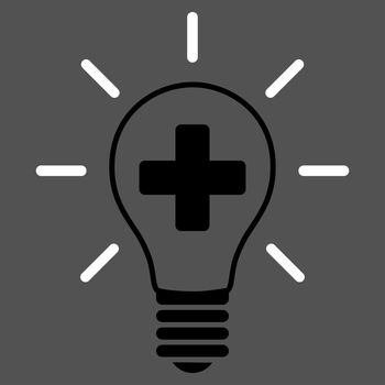 Creative Medicine Bulb raster icon. Style is bicolor flat symbol, black and white colors, rounded angles, gray background.