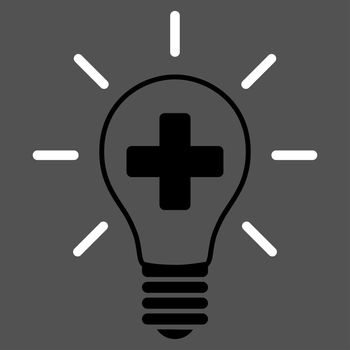 Creative Medicine Bulb raster icon. Style is bicolor flat symbol, black and white colors, rounded angles, gray background.