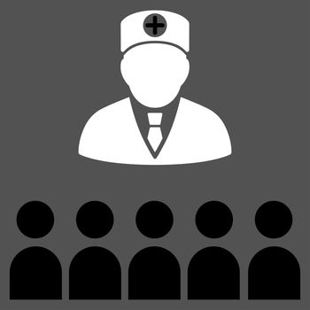 Doctor Class raster icon. Style is bicolor flat symbol, black and white colors, rounded angles, gray background.
