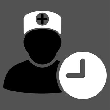 Doctor Schedule raster icon. Style is bicolor flat symbol, black and white colors, rounded angles, gray background.