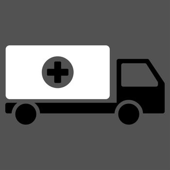 Drugs Shipment raster icon. Style is bicolor flat symbol, black and white colors, rounded angles, gray background.