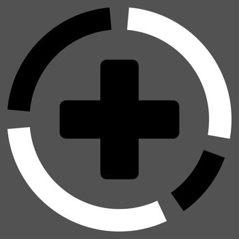 Health Care Diagram raster icon. Style is bicolor flat symbol, black and white colors, rounded angles, gray background.