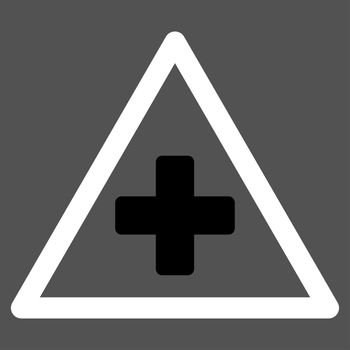 Health Warning raster icon. Style is bicolor flat symbol, black and white colors, rounded angles, gray background.