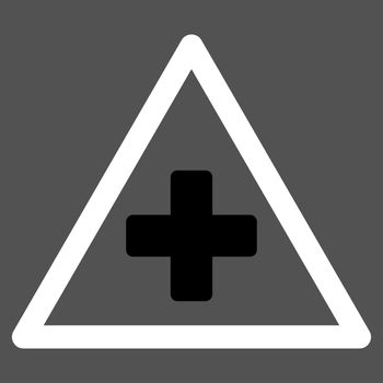 Health Warning raster icon. Style is bicolor flat symbol, black and white colors, rounded angles, gray background.