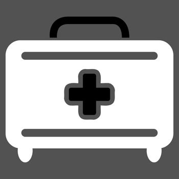 Medical Baggage raster icon. Style is bicolor flat symbol, black and white colors, rounded angles, gray background.