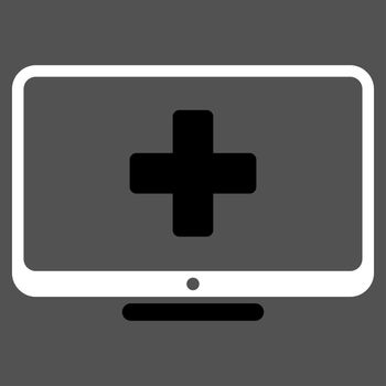 Medical Monitor raster icon. Style is bicolor flat symbol, black and white colors, rounded angles, gray background.