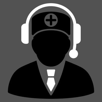 Medical Operator raster icon. Style is bicolor flat symbol, black and white colors, rounded angles, gray background.