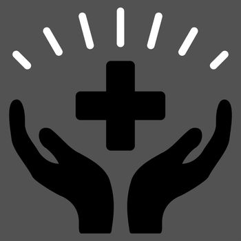 Medical Prosperity raster icon. Style is bicolor flat symbol, black and white colors, rounded angles, gray background.