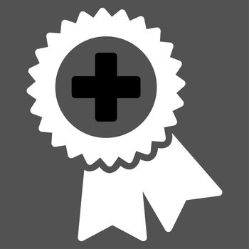 Medical Quality Seal raster icon. Style is bicolor flat symbol, black and white colors, rounded angles, gray background.