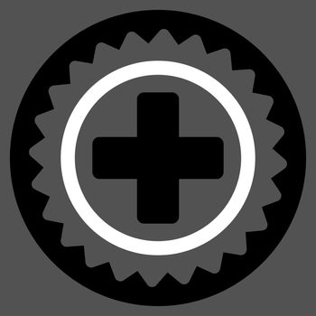 Medical Stamp raster icon. Style is bicolor flat symbol, black and white colors, rounded angles, gray background.