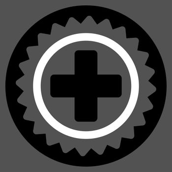 Medical Stamp raster icon. Style is bicolor flat symbol, black and white colors, rounded angles, gray background.