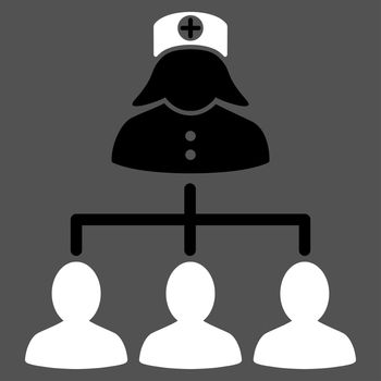 Nurse Patients raster icon. Style is bicolor flat symbol, black and white colors, rounded angles, gray background.