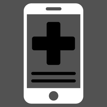 Online Medical Data raster icon. Style is bicolor flat symbol, black and white colors, rounded angles, gray background.