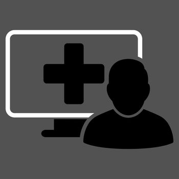 Online Medicine raster icon. Style is bicolor flat symbol, black and white colors, rounded angles, gray background.