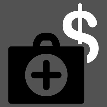 Payment Healthcare raster icon. Style is bicolor flat symbol, black and white colors, rounded angles, gray background.
