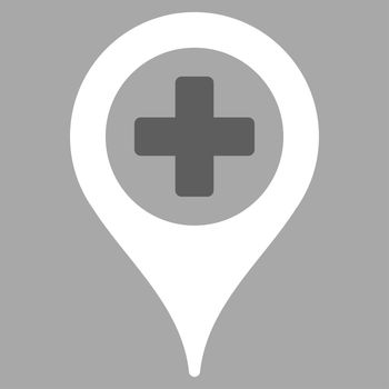 Clinic Pointer raster icon. Style is bicolor flat symbol, dark gray and white colors, rounded angles, silver background.