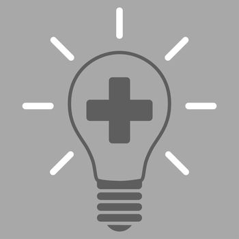 Creative Medicine Bulb raster icon. Style is bicolor flat symbol, dark gray and white colors, rounded angles, silver background.