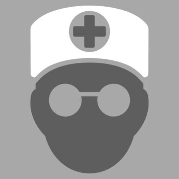 Doctor Head raster icon. Style is bicolor flat symbol, dark gray and white colors, rounded angles, silver background.