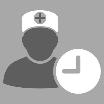 Doctor Schedule raster icon. Style is bicolor flat symbol, dark gray and white colors, rounded angles, silver background.