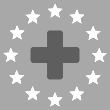 Euro Medicine raster icon. Style is bicolor flat symbol, dark gray and white colors, rounded angles, silver background.