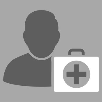 First Aid Man raster icon. Style is bicolor flat symbol, dark gray and white colors, rounded angles, silver background.