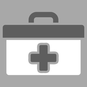 First Aid Toolbox raster icon. Style is bicolor flat symbol, dark gray and white colors, rounded angles, silver background.
