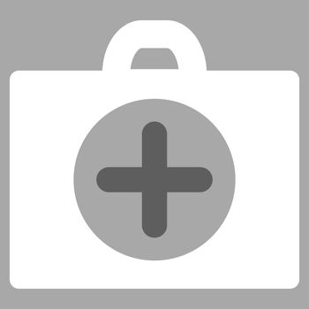 First Aid raster icon. Style is bicolor flat symbol, dark gray and white colors, rounded angles, silver background.