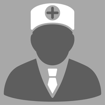 Head Physician raster icon. Style is bicolor flat symbol, dark gray and white colors, rounded angles, silver background.