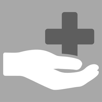 Health Care Donation raster icon. Style is bicolor flat symbol, dark gray and white colors, rounded angles, silver background.