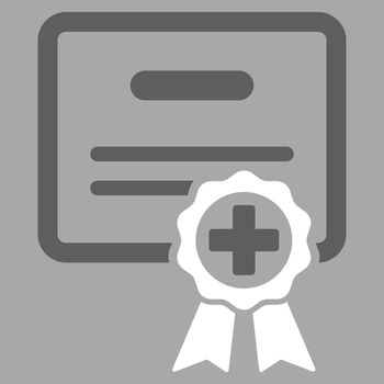 Medical Certificate raster icon. Style is bicolor flat symbol, dark gray and white colors, rounded angles, silver background.