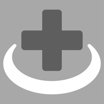 Medical Community raster icon. Style is bicolor flat symbol, dark gray and white colors, rounded angles, silver background.