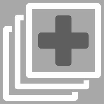 Medical Docs raster icon. Style is bicolor flat symbol, dark gray and white colors, rounded angles, silver background.