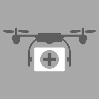 Medical Drone raster icon. Style is bicolor flat symbol, dark gray and white colors, rounded angles, silver background.