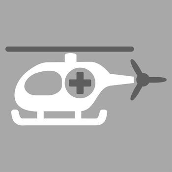 Medical Helicopter raster icon. Style is bicolor flat symbol, dark gray and white colors, rounded angles, silver background.