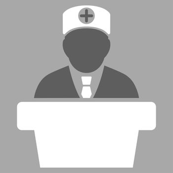 Medical Official Lecture raster icon. Style is bicolor flat symbol, dark gray and white colors, rounded angles, silver background.