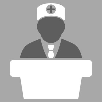 Medical Official Lecture raster icon. Style is bicolor flat symbol, dark gray and white colors, rounded angles, silver background.
