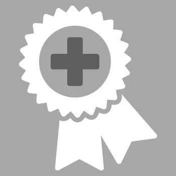 Medical Quality Seal raster icon. Style is bicolor flat symbol, dark gray and white colors, rounded angles, silver background.