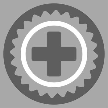 Medical Stamp raster icon. Style is bicolor flat symbol, dark gray and white colors, rounded angles, silver background.