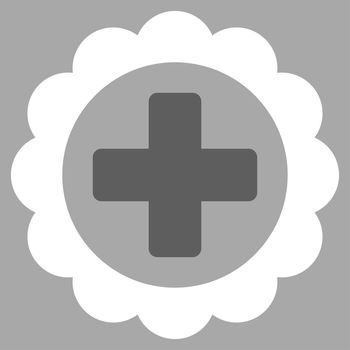 Medical Sticker raster icon. Style is bicolor flat symbol, dark gray and white colors, rounded angles, silver background.