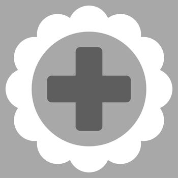 Medical Sticker raster icon. Style is bicolor flat symbol, dark gray and white colors, rounded angles, silver background.