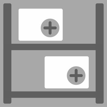Medical Warehouse raster icon. Style is bicolor flat symbol, dark gray and white colors, rounded angles, silver background.