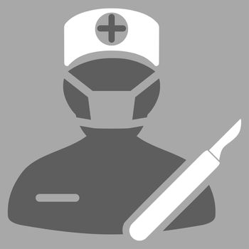 Surgeon raster icon. Style is bicolor flat symbol, dark gray and white colors, rounded angles, silver background.