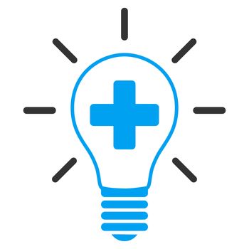 Creative Medicine Bulb raster icon. Style is bicolor flat symbol, blue and gray colors, rounded angles, white background.